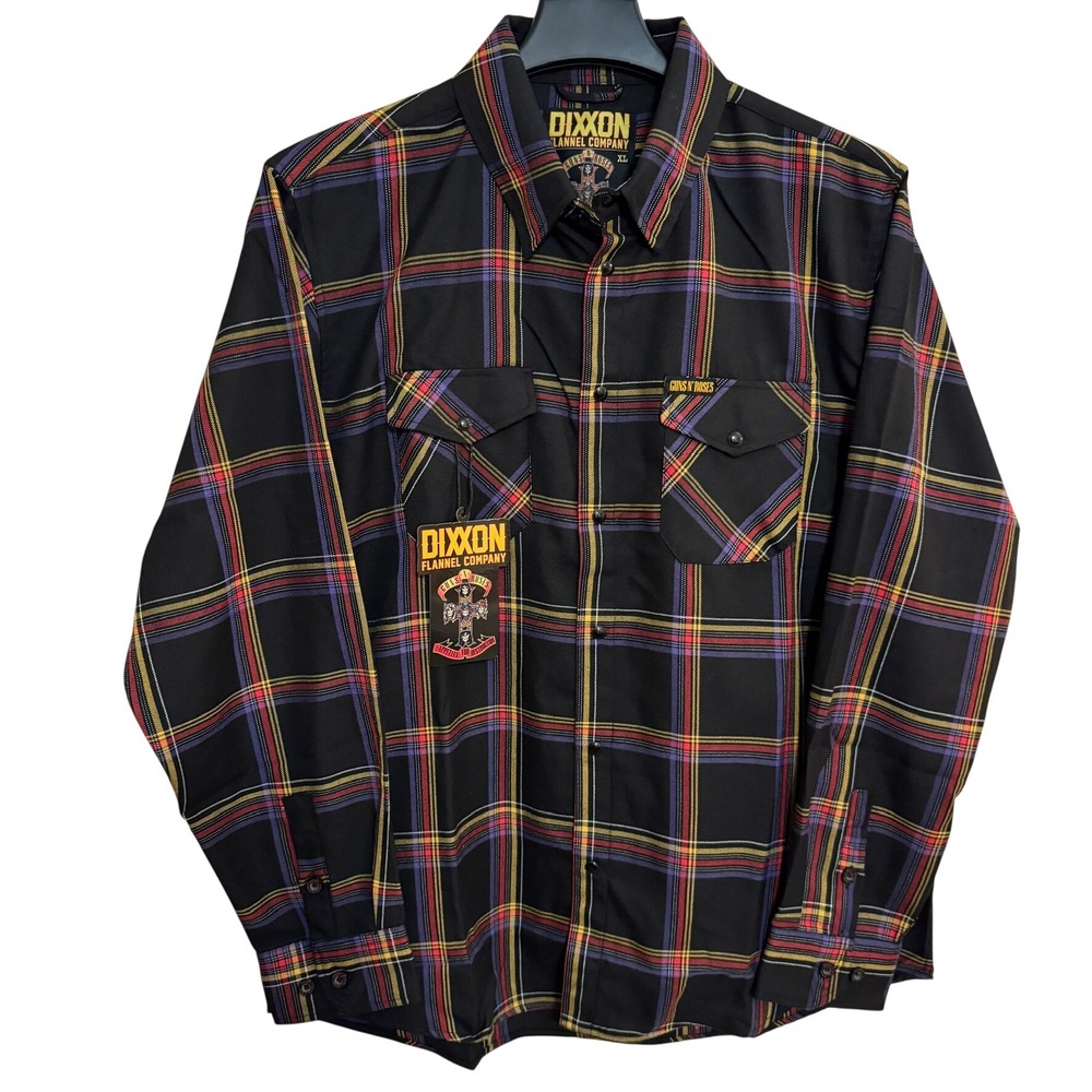 NWT Dixxon Flannel Co. Guns n Roses Long Sleeve Shirt Mens XL Plaid Black RARE
